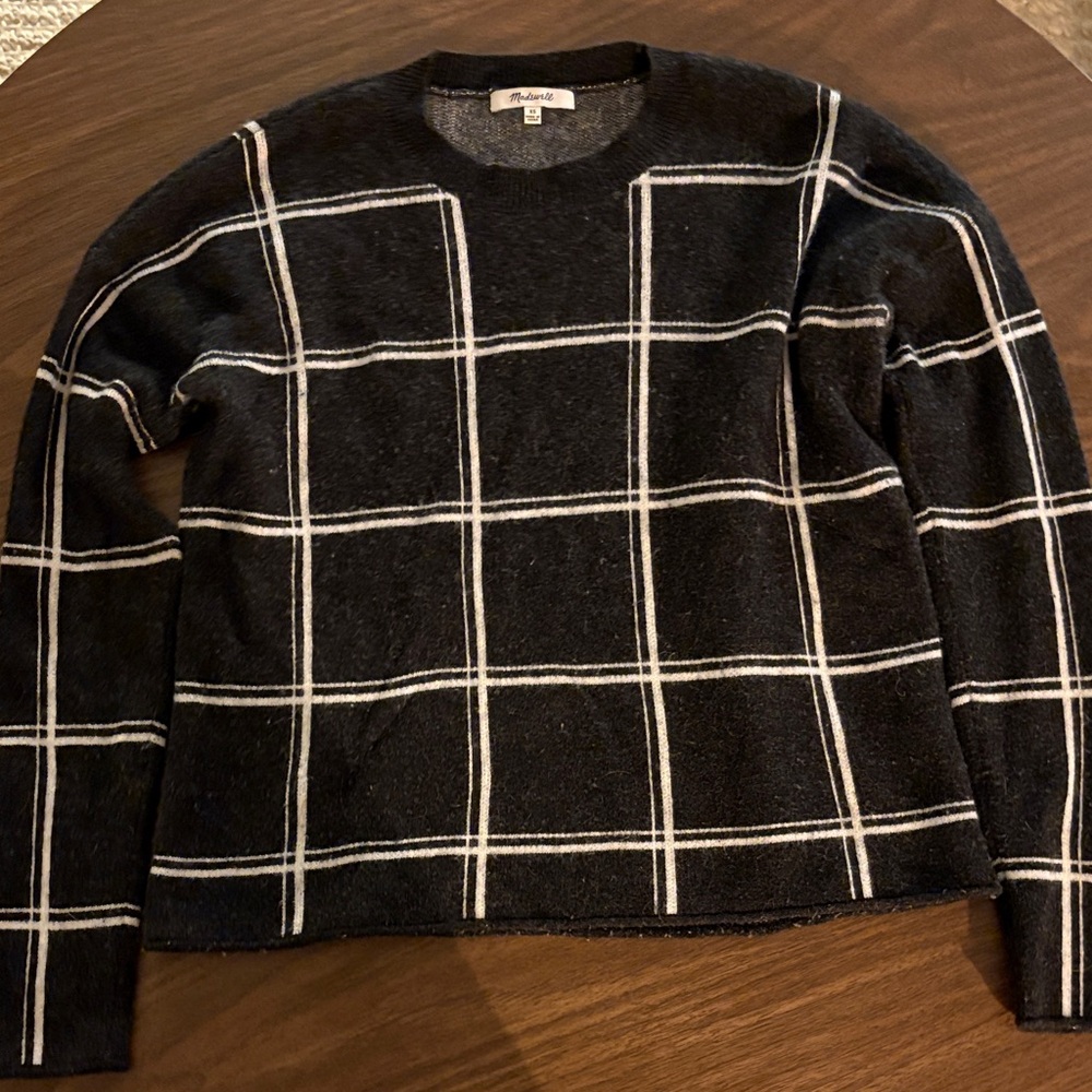 Madewell Black Sweater with White Grid Pattern